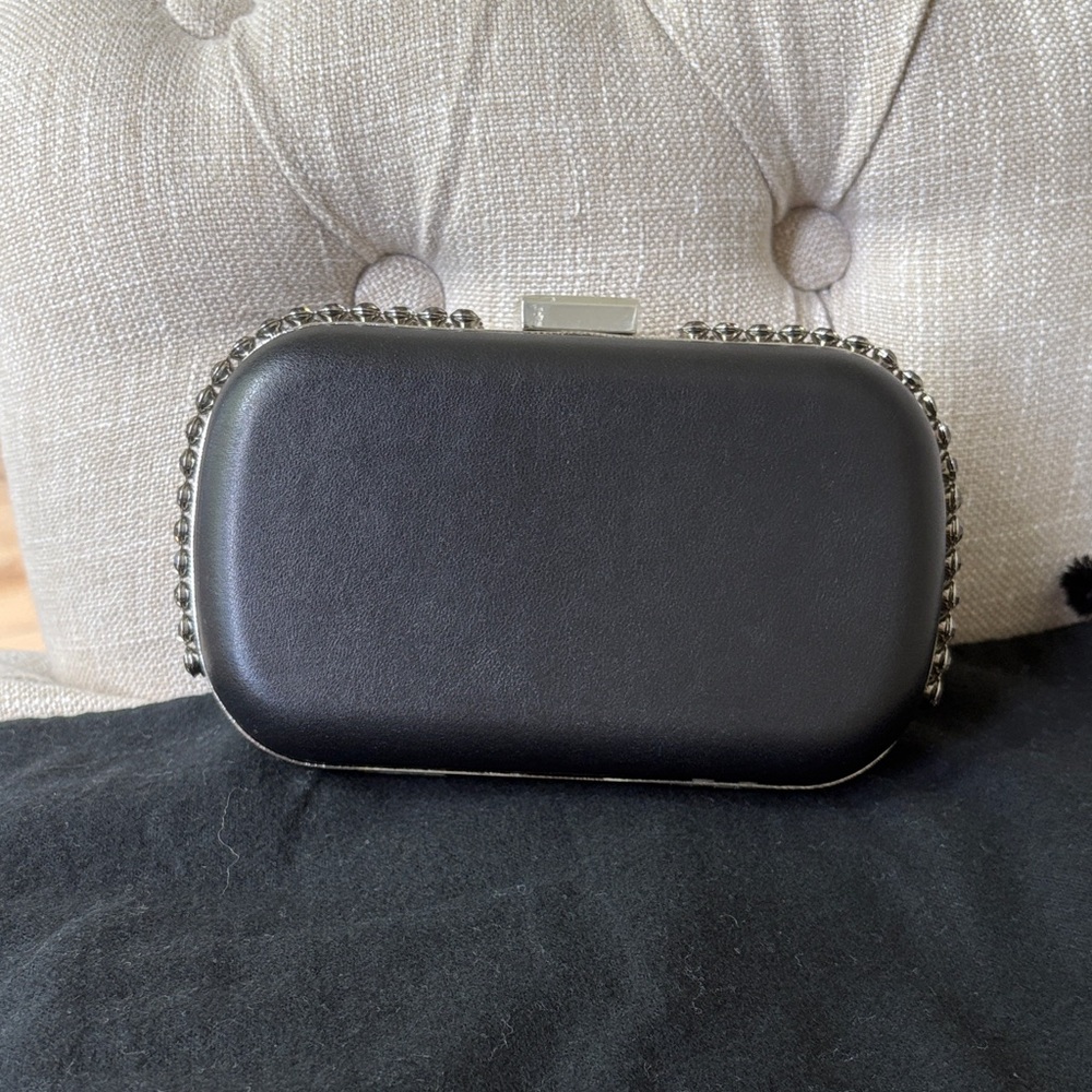 Reiss Black Clutch with Silver Accents